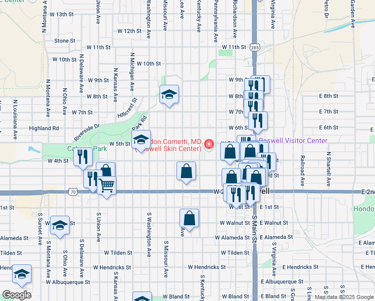 map of restaurants, bars, coffee shops, grocery stores, and more near 414 North Lea Avenue in Roswell