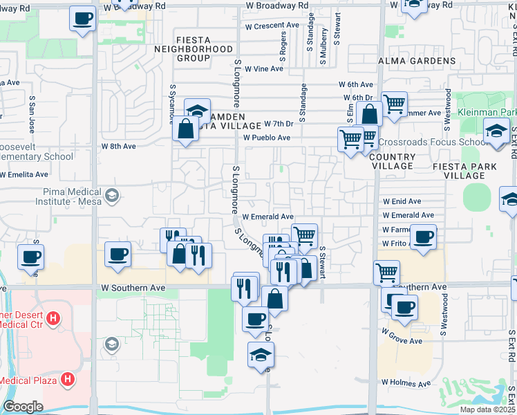 map of restaurants, bars, coffee shops, grocery stores, and more near 949 South Longmore in Mesa