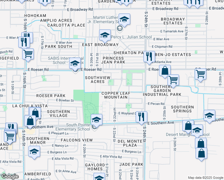 map of restaurants, bars, coffee shops, grocery stores, and more near 2136 East Bowker Street in Phoenix