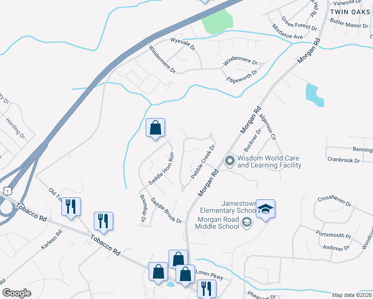 map of restaurants, bars, coffee shops, grocery stores, and more near 3555 Pebble Creek Drive in Hephzibah