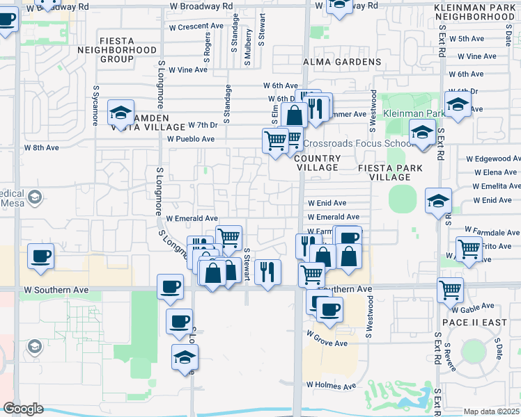 map of restaurants, bars, coffee shops, grocery stores, and more near Villas Mesa III Apartments in Mesa
