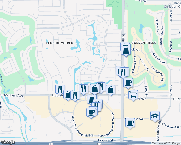 map of restaurants, bars, coffee shops, grocery stores, and more near 272 Leisure World in Mesa