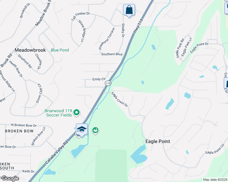 map of restaurants, bars, coffee shops, grocery stores, and more near 454 Triple West Lane in Birmingham