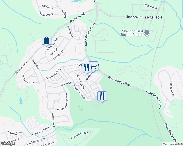 map of restaurants, bars, coffee shops, grocery stores, and more near 2212 Grand Avenue in Hoover