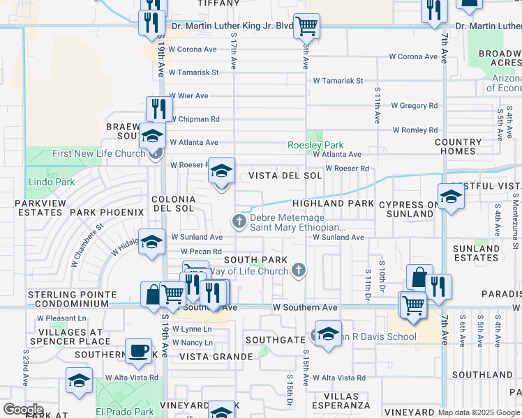 map of restaurants, bars, coffee shops, grocery stores, and more near 1614 West La Salle Street in Phoenix