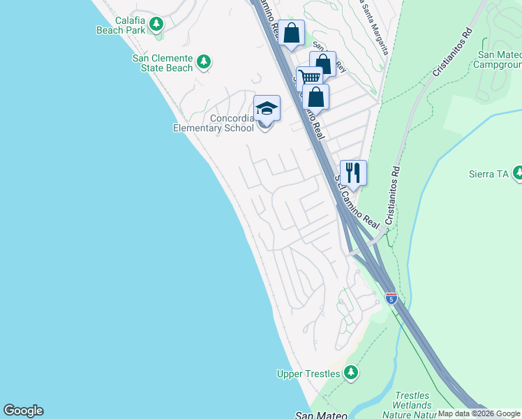 map of restaurants, bars, coffee shops, grocery stores, and more near 3828 Calle Tiara in San Clemente