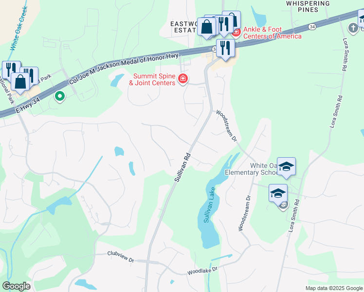 map of restaurants, bars, coffee shops, grocery stores, and more near 24 Springfield Drive in Newnan