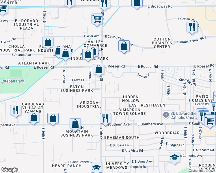 map of restaurants, bars, coffee shops, grocery stores, and more near 4017 East Chambers Street in Phoenix
