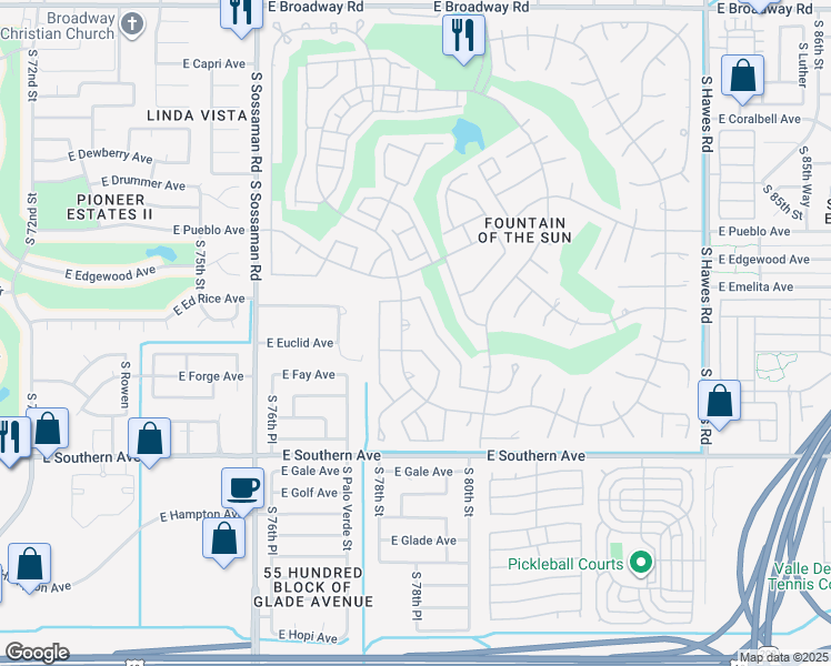 map of restaurants, bars, coffee shops, grocery stores, and more near 923 South 78th Place in Mesa