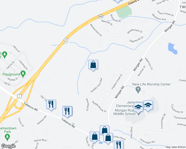 map of restaurants, bars, coffee shops, grocery stores, and more near 3351 Saddle Brook Drive in Hephzibah