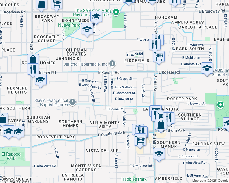 map of restaurants, bars, coffee shops, grocery stores, and more near 1308 East Chambers Street in Phoenix