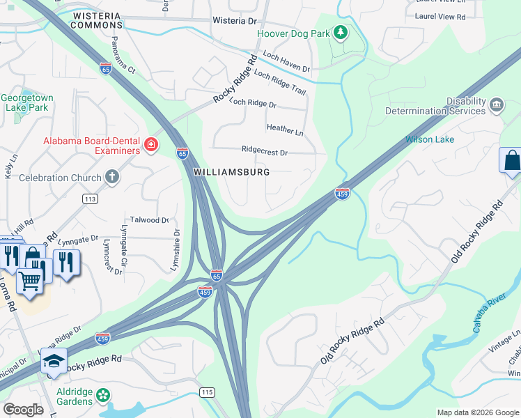 map of restaurants, bars, coffee shops, grocery stores, and more near 605 Cedar Crest Drive in Birmingham