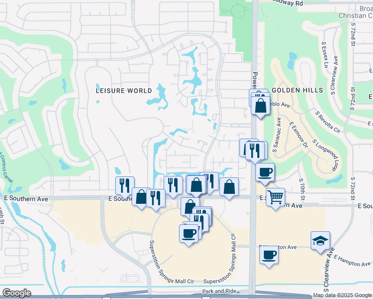 map of restaurants, bars, coffee shops, grocery stores, and more near 252 Leisure World in Mesa