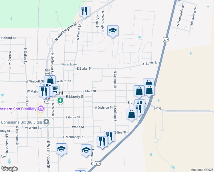 map of restaurants, bars, coffee shops, grocery stores, and more near 546 E Main St in Pilot Point