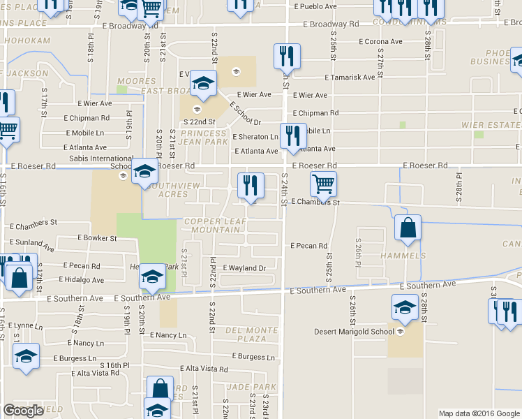 map of restaurants, bars, coffee shops, grocery stores, and more near 2307 East La Salle Street in Phoenix
