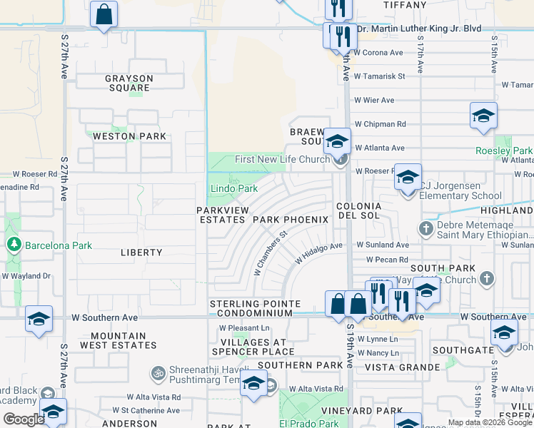 map of restaurants, bars, coffee shops, grocery stores, and more near 2137 West Pecan Road in Phoenix