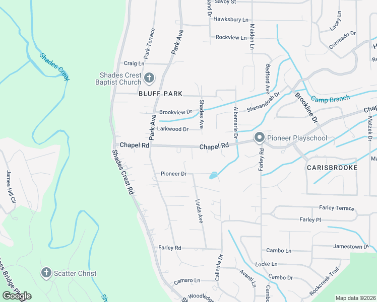 map of restaurants, bars, coffee shops, grocery stores, and more near 2148 Chapel Road in Hoover