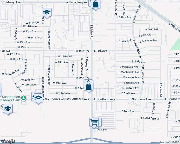 map of restaurants, bars, coffee shops, grocery stores, and more near 1950 South Idaho Road in Apache Junction