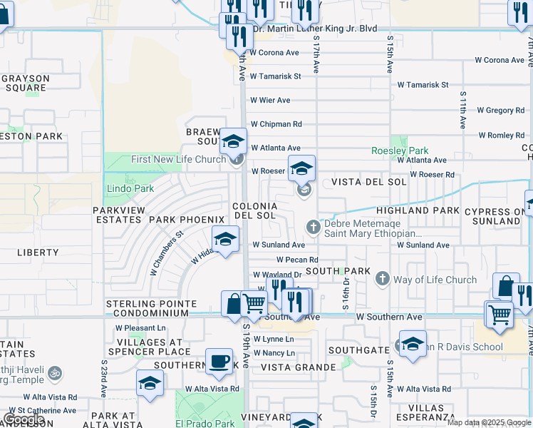 map of restaurants, bars, coffee shops, grocery stores, and more near 5408 South 18th Avenue in Phoenix
