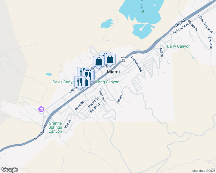 map of restaurants, bars, coffee shops, grocery stores, and more near 189 South Adonis Avenue in Miami