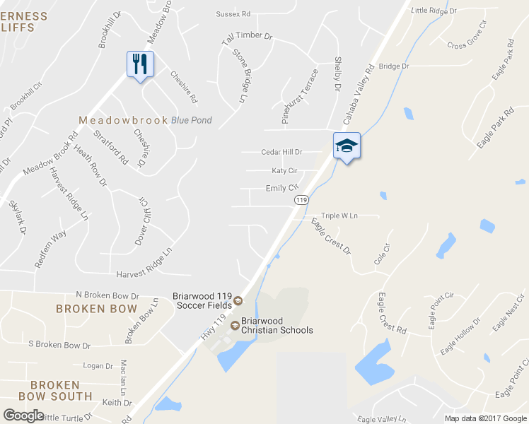 map of restaurants, bars, coffee shops, grocery stores, and more near 2320 Woodland Circle in Birmingham
