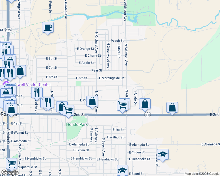 map of restaurants, bars, coffee shops, grocery stores, and more near 816 East 5th Street in Roswell