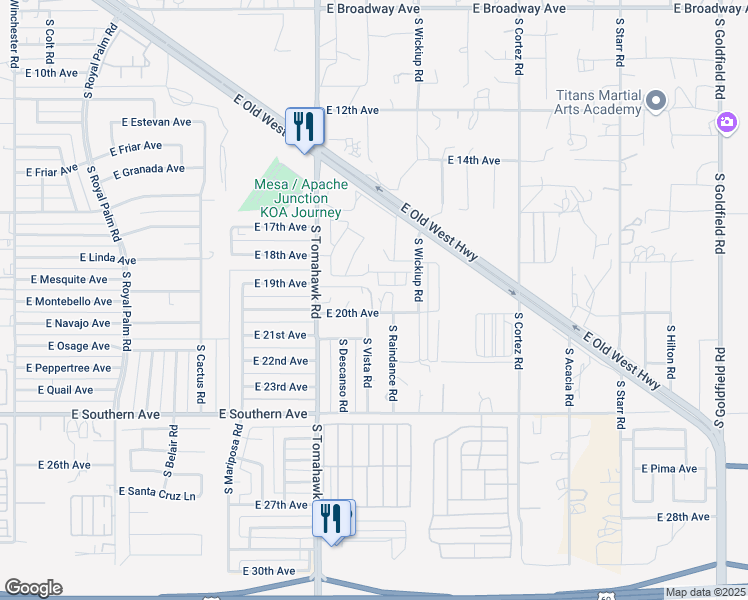 map of restaurants, bars, coffee shops, grocery stores, and more near 1809 E 19th Ave in Apache Junction
