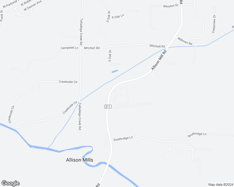 map of restaurants, bars, coffee shops, grocery stores, and more near Sunlight Cr in Talladega