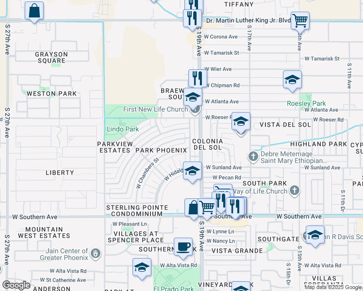 map of restaurants, bars, coffee shops, grocery stores, and more near 2014 West Chambers Street in Phoenix