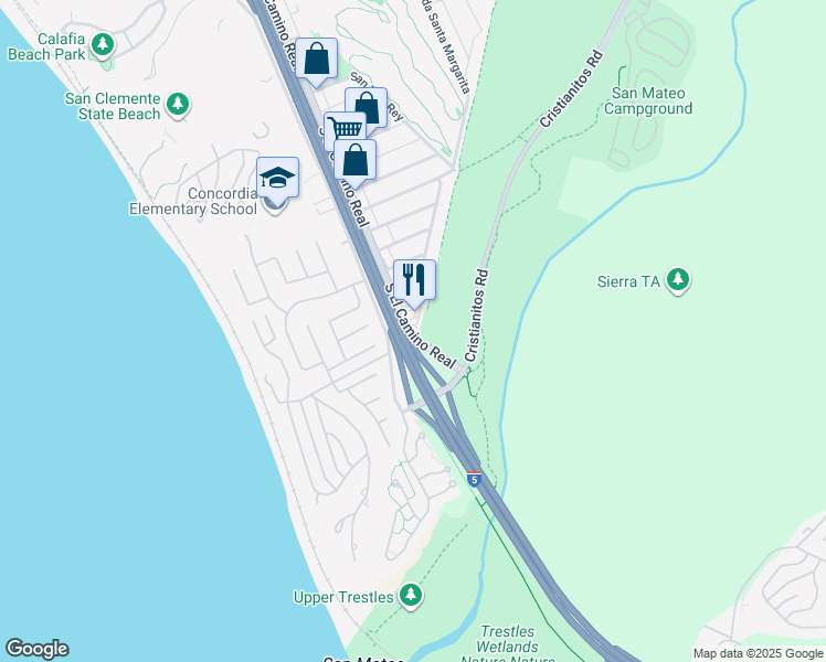 map of restaurants, bars, coffee shops, grocery stores, and more near 3971 South El Camino Real in San Clemente