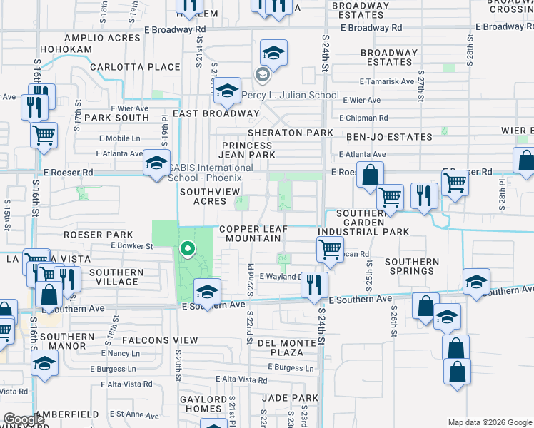 map of restaurants, bars, coffee shops, grocery stores, and more near 2217 East La Salle Street in Phoenix