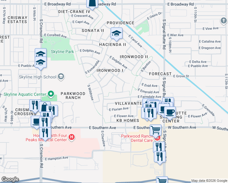 map of restaurants, bars, coffee shops, grocery stores, and more near 917 South Sabrina in Mesa