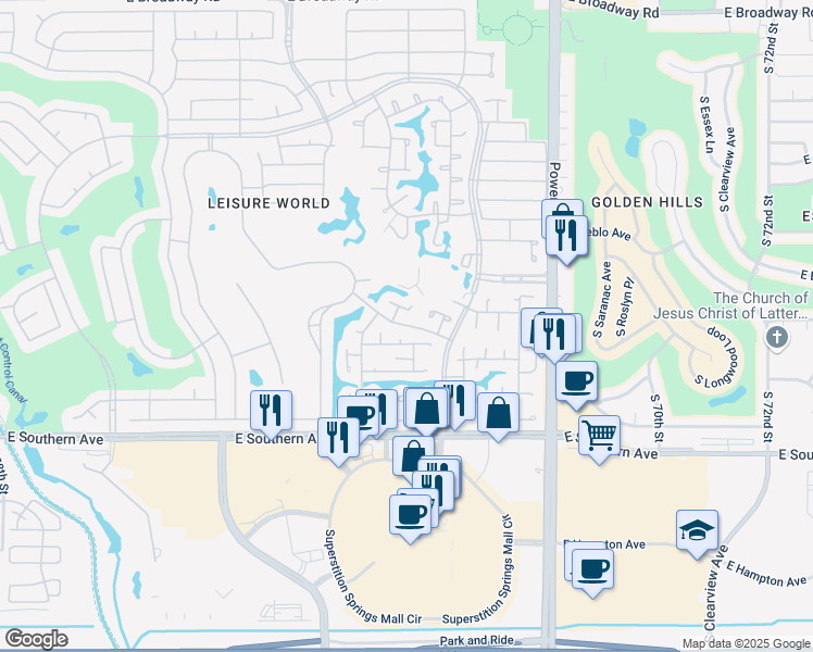 map of restaurants, bars, coffee shops, grocery stores, and more near 252 Leisure World in Mesa
