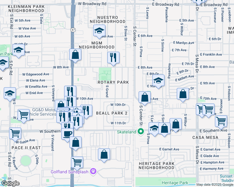 map of restaurants, bars, coffee shops, grocery stores, and more near 955 South Macdonald in Mesa