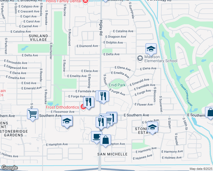 map of restaurants, bars, coffee shops, grocery stores, and more near 966 South Seton in Mesa
