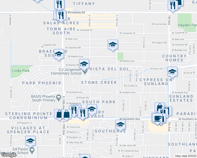 map of restaurants, bars, coffee shops, grocery stores, and more near 1614 West La Salle Street in Phoenix