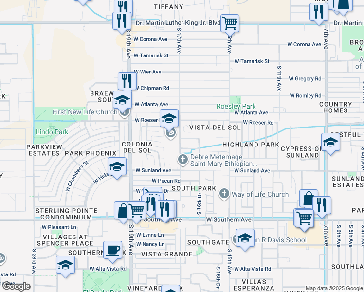 map of restaurants, bars, coffee shops, grocery stores, and more near 1646 West La Salle Street in Phoenix