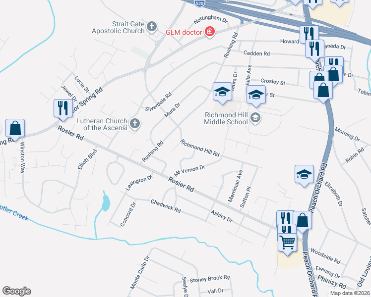 map of restaurants, bars, coffee shops, grocery stores, and more near 3506 Custis Court in Augusta