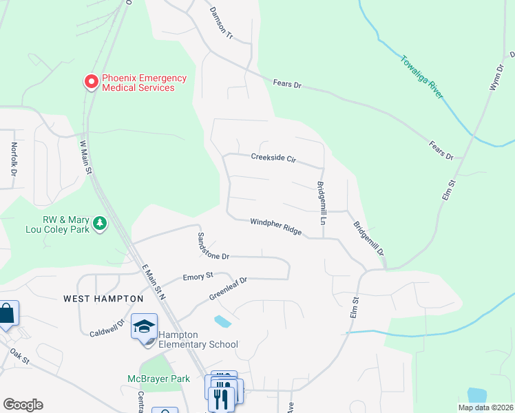 map of restaurants, bars, coffee shops, grocery stores, and more near 90 Oakmont Court in Hampton