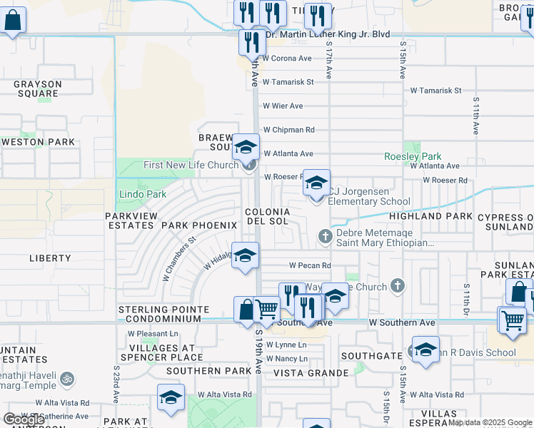 map of restaurants, bars, coffee shops, grocery stores, and more near 5408 South 18th Avenue in Phoenix