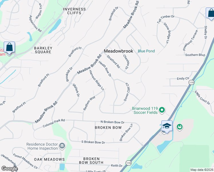 map of restaurants, bars, coffee shops, grocery stores, and more near 5248 Harvest Ridge Lane in Birmingham