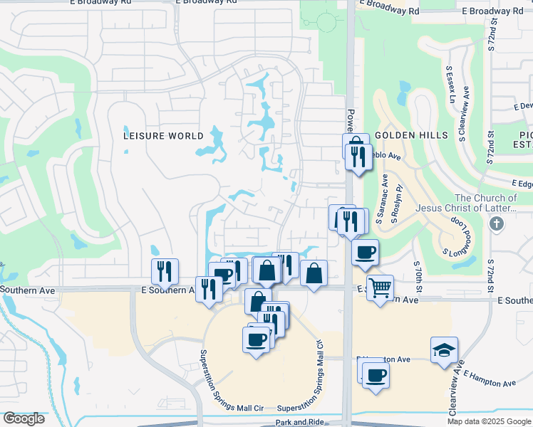 map of restaurants, bars, coffee shops, grocery stores, and more near 252 Leisure World in Mesa