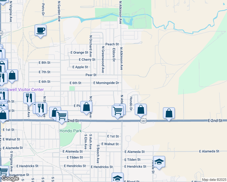 map of restaurants, bars, coffee shops, grocery stores, and more near 401 North Greenwood Avenue in Roswell