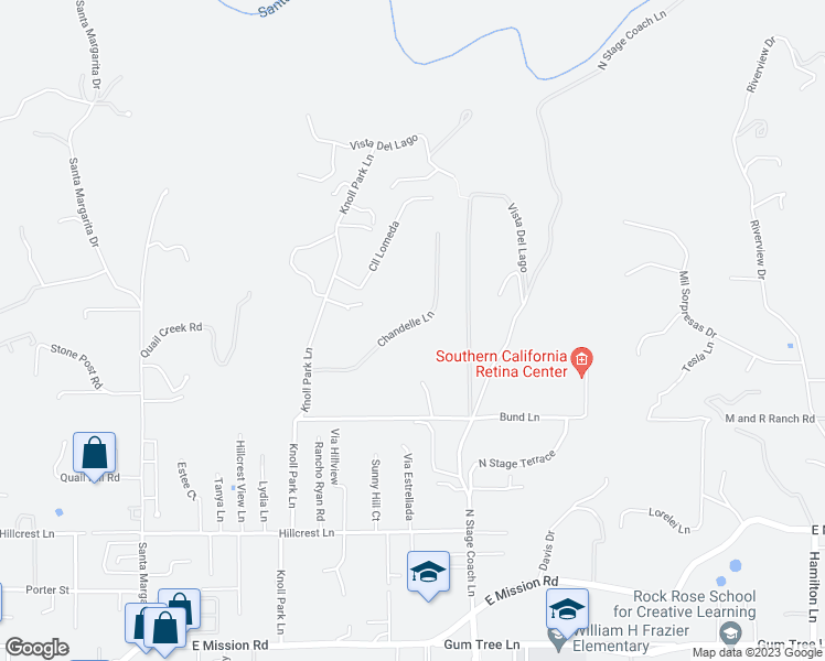 map of restaurants, bars, coffee shops, grocery stores, and more near 1545 Chandelle Lane in Fallbrook