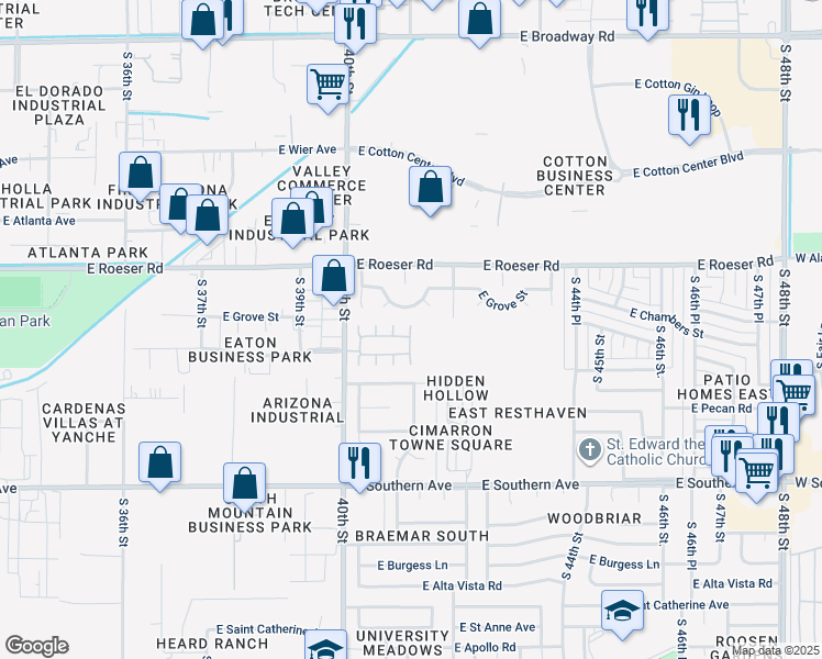 map of restaurants, bars, coffee shops, grocery stores, and more near 4140 East Chambers Street in Phoenix