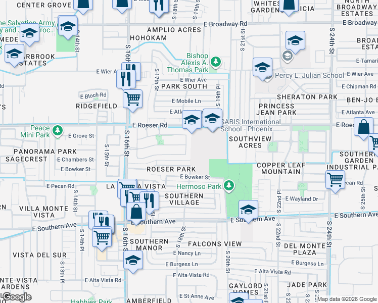 map of restaurants, bars, coffee shops, grocery stores, and more near 1821 East Chanute Pass in Phoenix