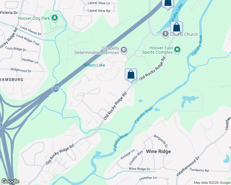 map of restaurants, bars, coffee shops, grocery stores, and more near 2546 Old Rocky Ridge Road in Birmingham