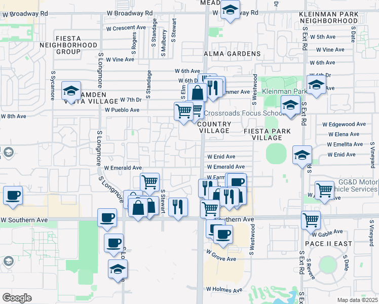 map of restaurants, bars, coffee shops, grocery stores, and more near 125 West North Emelita in Mesa