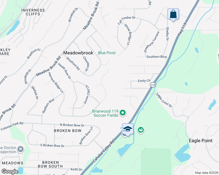map of restaurants, bars, coffee shops, grocery stores, and more near 5391-5447 Harvest Ridge Lane in Meadowbrook