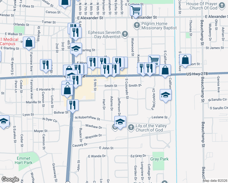 map of restaurants, bars, coffee shops, grocery stores, and more near 724 Adams Dr in Greenville